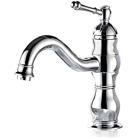 Mitigeur de lavabo rétro en laiton monocommande à rotation 360°, régulation eau chaude et froide, équipé d'un aérateur anti-éclaboussures adapté pour vasque de salle de bains（Argenté ）