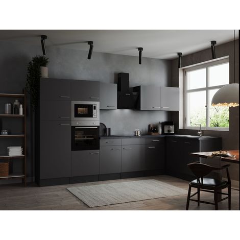 L Küche Küchenzeile Winkelküche Grau Matt Grau Oliver 340 x 172 cm Respekta