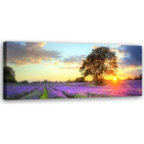 Tableau sur toile Arbre dans un champ de lavande 90x30 (1/5)