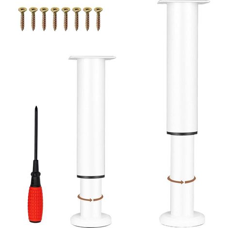 2 verstellbare Möbelfüße – Kaltgewalzter Stahl – Höhenverstellbar 8–12 cm – Tragkraft 800 kg – Für Bett, Tisch, Kleiderschrank, Badezimmer – Weiß (1/5)