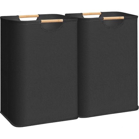 Lot de 2 grands paniers à linge, 80 L (21,1 gal), pliables, avec poignée en bambou, imperméables et autoportants, pour la buanderie. (1/5)