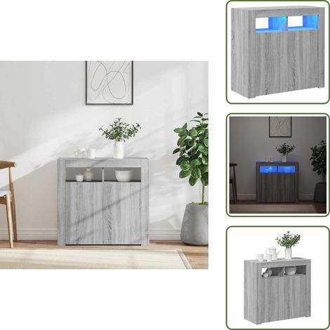 Sideboard mit LED-Beleuchtung Grau Sonoma 80x35x75 cm - Schreibtisch - Wohnzimmer Dekoration - Regal - Möbelstück - Holz Sideboard