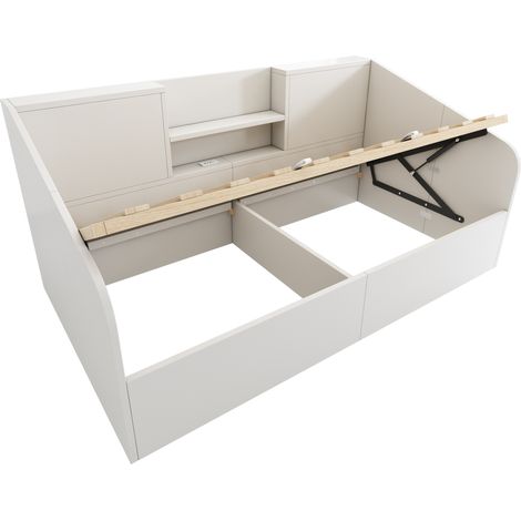 Cama hidráulica blanca 90 x 190 cm con almacenaje, USB Tipo C y somier de láminas (1/5)