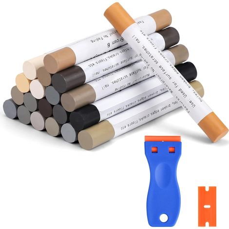 Kit de crayons de cire pour réparation de meubles, bâton de mastic, kit de réparation pour sol stratifié, marqueurs de retouche pour meubles multi-surfaces, pour rayures, trous, tables, bureaux, sols (1/5)