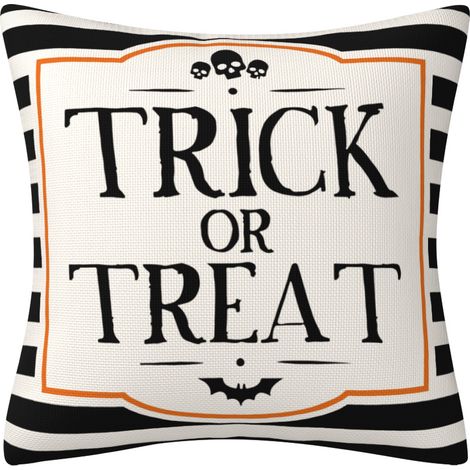 Décoration d'Halloween, Taies d'oreiller d'Halloween 45x45 cm, lot de 4, motif « Des bonbons ou un sort », housse de coussin décorative en lin pour canapé ou lit. (1/5)