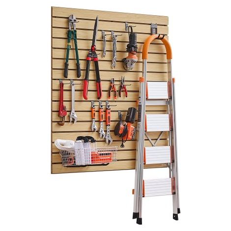 Werkzeugwand 1220x1220x18mm, MDF-Garagen-Lamellenwand mit modularem Design, Wandhalter, 11,3 kg Lamellenwandpaneel mit Kupplungsstruktur & DIY-Zuschnitt, geeignet für Lagerung & Präsentation (1/5)