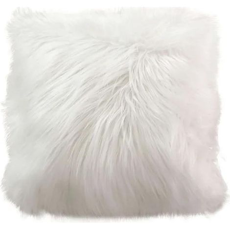 Coussin Déco Effet Fourrure "Epicéa" 45x45cm Blanc