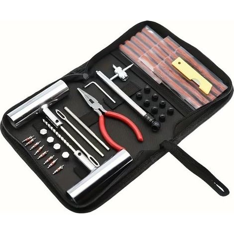 Kit de reparación de neumáticos de 46 piezas: kit de reparación profesional con tapones y herramientas, kit de desmontaje universal para coche (1/5)