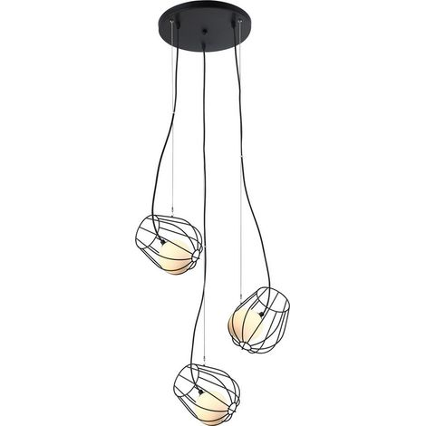 Italux Lemon balm - Pendentif suspendu moderne noir à 3 lumières avec abat-jour noir et blanc, G9