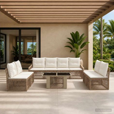 vidaXL Set Divano da Giardino 9 pz Beige e Bianco Crema polyrattan (1/5)