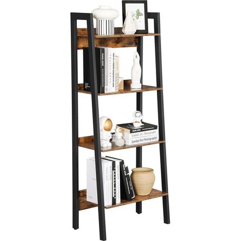 VASAGLE Étagère échelle à 4 Niveaux, Bibliothèque, Étagère de Rangement, pour Salon, Bureau, Chambre, Cuisine, Cadre en métal, Facile à Assembler, Style Industriel, Marron Rustique et Noir LLS054X01 (1/5)