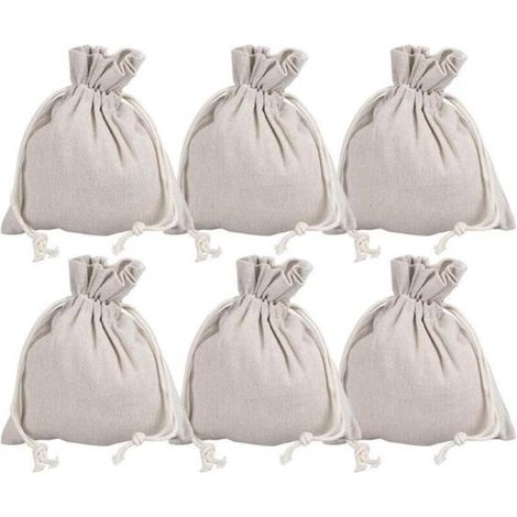 Sacchetto in tessuto con coulisse - confezione regalo per nozze - contenitore per piccoli oggetti - juta naturale - 17 cm x 19 cm - 6 pezzi.