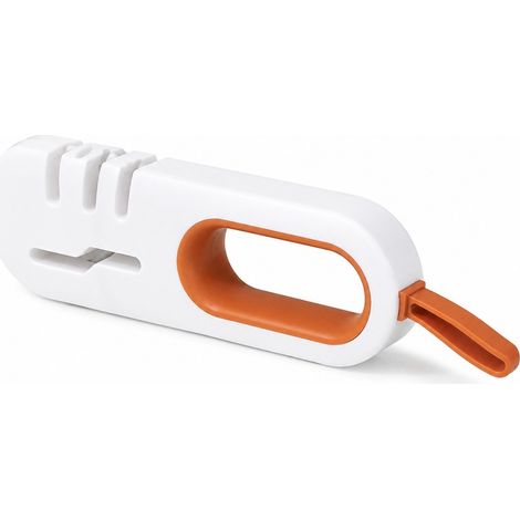 Affûteur de couteaux de cuisine, affûteur de ciseaux portatif, rapide et portable, format suspendu, blanc et orange (1/4)