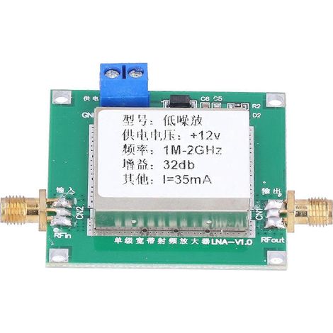 Amplificateur RF à large bande, gain de 32 dB, faible bruit, 12 V CC, 35 mA, 1 MHz à 2 GHz, module de dissipation thermique (1/4)