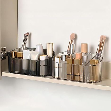 Make-up-Organizer aus transparentem Acryl, 5 Fächer für Pinsel und Kosmetikartikel, ideal für den Schminktisch. (1/5)