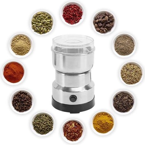 Macina cereali - Macina vaniglia elettrico - Macina spezie - Design compatto - Esterno argento - Macinatura rapida - Elettrodomestico da cucina - Adatto per cereali e chicchi di caffè - Facile da usar (1/5)