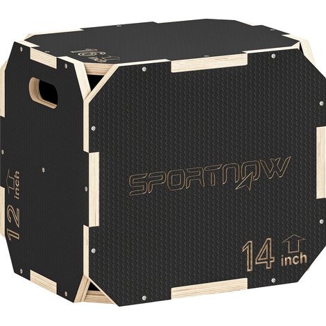 Caja pliométrica, altura ajustable, superficie antideslizante, color negro. (1/2)