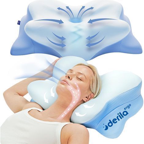 Oreiller cervical en mousse à mémoire 54x36 cm – Conception papillon pour soutien optimal – Pour dormeurs sur le côté, le dos et le ventre