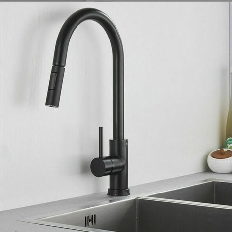 Pulvérisateur de robinet de cuisine, robinet de cuisine noir avec 2 jets, pulvérisateur extractible, robinet de cuisine tactile en acier inoxydable réglable eau chaude et froide, (1/5)