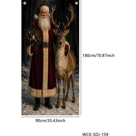 Décoration de porte de Noël 2026, rideau de porte extérieur, tissu à suspendre, bannière de porte - 30 x 180 cm (œillets + ruban) - PPO-15