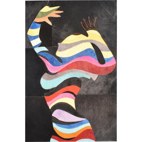 Tableau fait à la main en peau de vache FUN 51x76 noir et bleu (1/3)