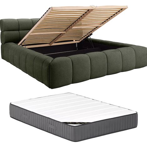 Letto con contenitore 180 x 200 cm Tessuto Verde + Materasso - FORVIK (1/5)