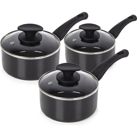 Tower T81507 Essentials Induction Pot Set, Non Stick Ceramic Coating, Easy to Clean, Dishwasher Safe, Black, 3 Piece, 16/18/20 cm (1/5)