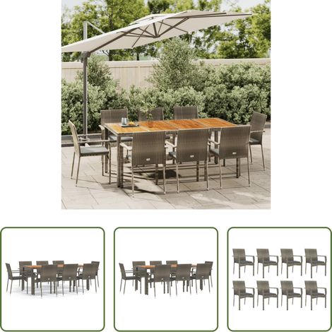 Gartenessgruppe - 9-tlg. Garten-Essgruppe mit Kissen Grau Poly Rattan (1/5)
