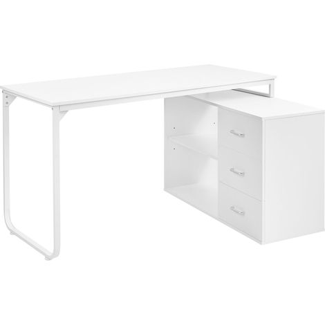 Scrivania da ufficio domestico angolare con 2 ripiani e 3 cassetti 140 x 100 cm Bianco Sogne (1/5)