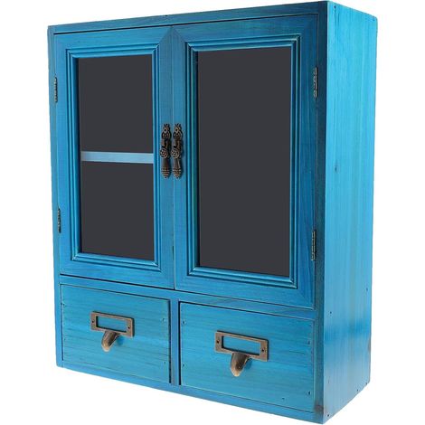 Armoire Murale Bois Vintage Double Portes, Meuble de Rangement Simple d'Utilisation pour Bureau et Entrée (1/5)
