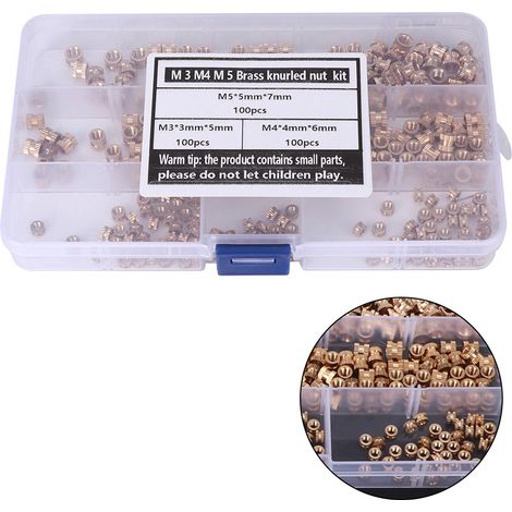 Lot de 300 écrous en laiton M3, M4 et M5, moletés et fusibles, résistants à la corrosion et à la rouille. (1/5)