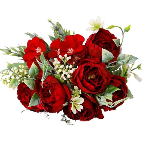 Pivoines artificielles en soie, bouquet de pivoines artificielles, fausses pivoines, bouquets de fleurs artificielles pour vase, compositions florales, mariage, décoration de table, rouge (1/5)