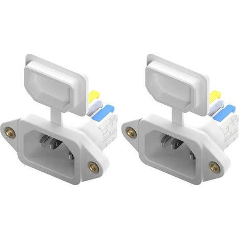 2 pièces Prise IEC C14 3 Broches,Adaptateur de Prise Montage sur Panneau C14(poignée Tricolore) fiches d'alimentation 250V 10A,Trou fileté,avec Capuchon étanche (Blanche) (1/5)