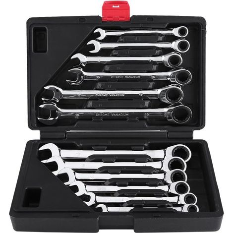 Kit di chiavi a cricchetto Ulisem da 12 pezzi, 8-19 mm, chiave combinata professionale, chiave a cricchetto, chiave a forchetta con custodia per attrezzi, angolo di ritorno di 5°, cricchetto di qualit (1/4)