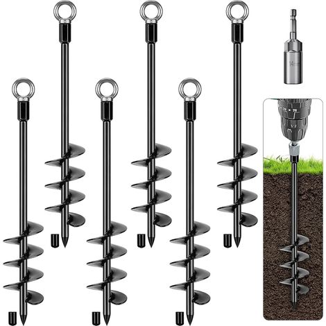 6 - Piquet D'Ancrage - Ancrage De Sol - Visser Dans Le Sol Pour Trampoline Balançoire Abri Jardin + Résistant Au Vent Noir 47x1,8cm (1/5)