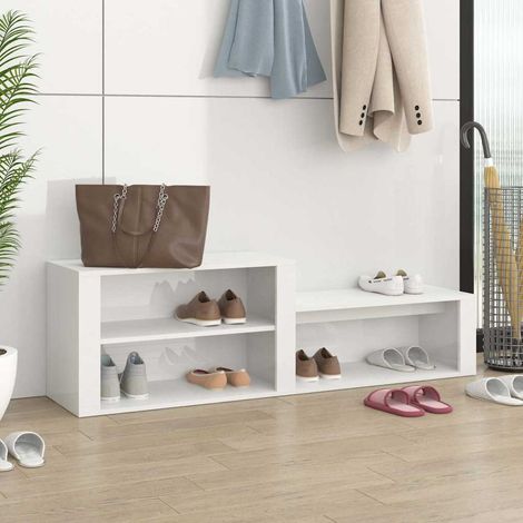 Meuble à Chaussures Étagère à Chaussures - Blanc brillant 150x35x45 cm Bois ingénierie BV854546 - BonneVie (1/5)