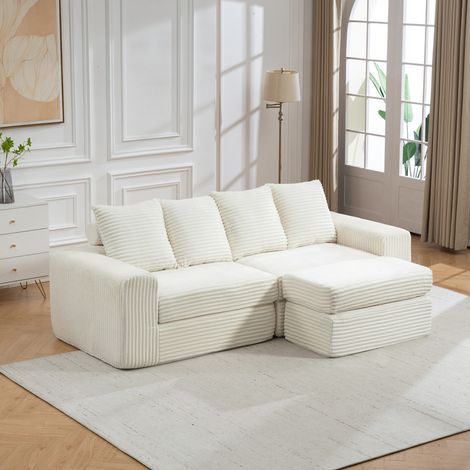 Canapé d’angle modulable en velours côtelé avec pouf flexible (1/5)