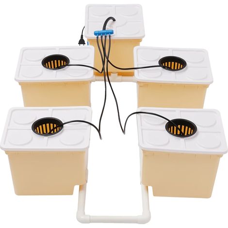 Système hydroponique, configuration DWC, kit de culture à 5 seaux, BLANC (1/2)