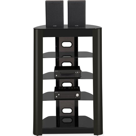 Homeology ZINNIA 5-Tier Black Fascia with Black Glass Shelves Entertainment Media Audio Rack (1/5)
