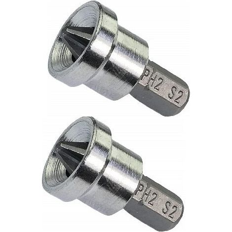 Lot de 2 Embouts de Vissage Spécial pour Plaques de Plâtre/Placo/ PH2x25mm 1/4'' pour Vis Cruciforme à Empreinte Phillips PH2 - Quincaillerie/Outillage à Main - en Acier S2-LIAIKI (1/4)