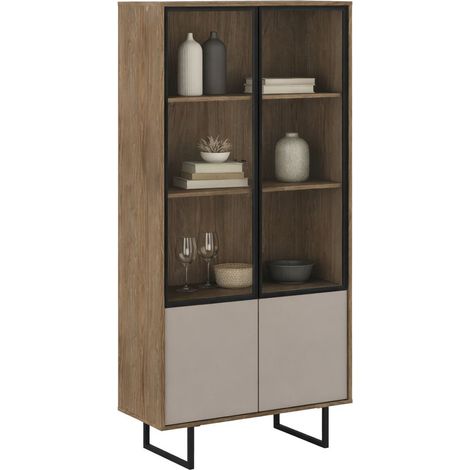 Vetrina Agro, Mobile Espositore 3 Ripiani, 2 Ante, Anta Dettaglio Vetro, 190x40x90h cm Marrone Noce