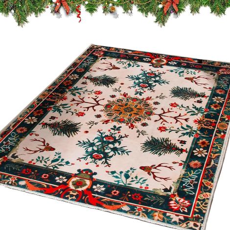 Tapis de Noël Décoration Textile Maison pour Les fêtes d'hiver Tapis de Noël pour sol Chambre, bureau, maison hôtes, dortoir, appartement, réunion familiale (1/5)