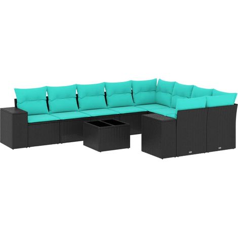 Maison Exclusive - 10-teiliges Gartensofa-Set mit Kissen, schwarz (1/5)