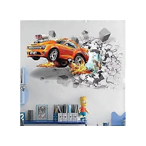 3D Selbstklebende, abnehmbare Wanddurchbruch-Vinyl-Wandaufkleber / Wandbilder, Kunstaufkleber, Dekoration, Kinderliebling (Fliegendes Feuerwehrauto (19,7 x 27,6/50 x 70 cm))
