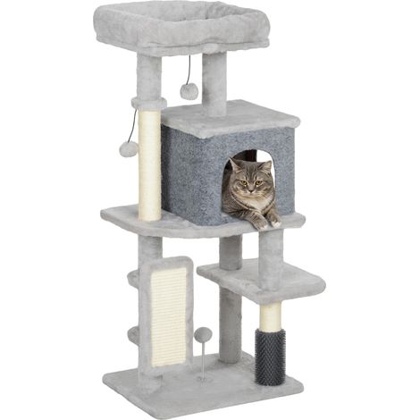 Albero per Gatti con Cuccia e Tiragraffi Sisal 104cm in Truciolato Grigio Chiaro
