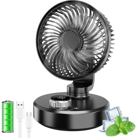 Ventilateur de Bureau Petit Ventilateur Oscillant Silencieux 6000mAh Batterie Ventilateur Portable Rechargeable 6 Vitesses Écran LCD Mini USB Ventilateur Table pour Bureau Maison Camping(Noir) (1/5)