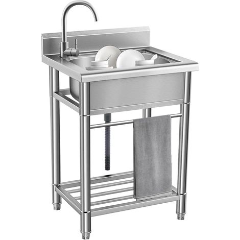 Évier de Cuisine Inox 1 Bac Évier de Restaurant Commercial Portable sur Pied Lavabo à une Cuve Extérieur pour Cuisine Restaurant Garage Jardin Camping-car 55 50 85cm (1/5)