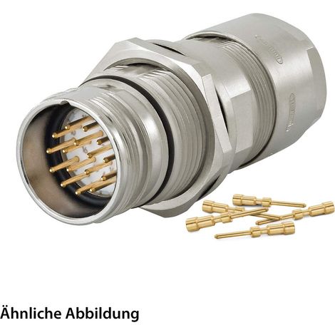 HUMMEL SET inkl. Kontakte M23 Signal Wanddurchführung Kupplung, Crimpein. gerade Polzahl 16-pol., Stift mit Gegenmutter Hinterwand, Kabelabgang gerade, Klemmbereich 3,0mm - 7,0mm - 1 Stück