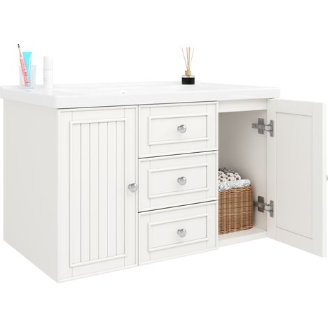 CHICFURN Mobile bagno sospeso con lavabo in ceramica 81x47,5x50,3 cm bianco (1/5)