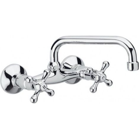 Schläfer 3460111 Rubinetto a Muro Stile Vintage con 2 Manopole per Cucina, Lavanderia e Bagno, Canna Girevole Universale a "U" 180mm, Finitura Cromata